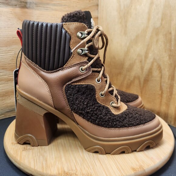 New Sorel Brex Womens Lace Up Chunky Heeled Ankle Boots Booties - Picture 1 of 10